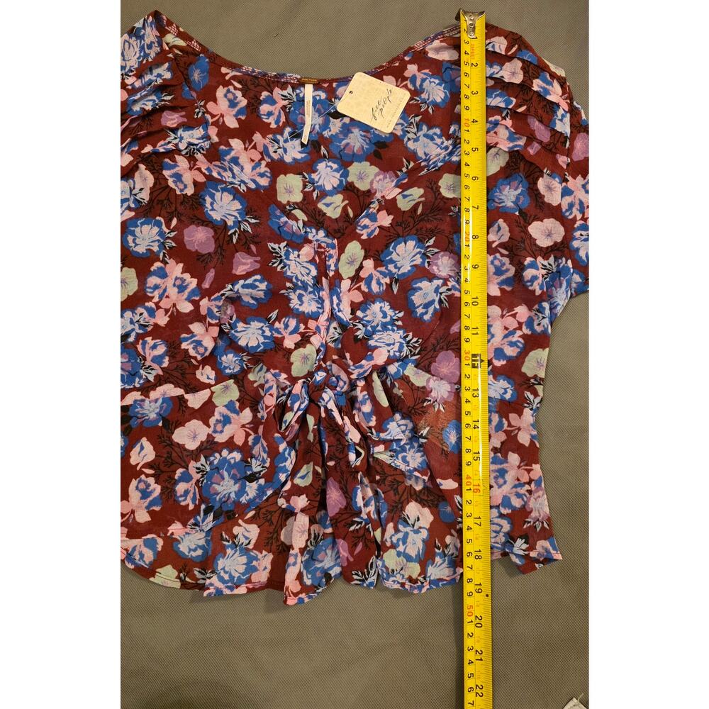 Nwt Free People Floral Maybel Shiraz Combo Peplum long sleeve Crop Top XS - Picture 7 of 12